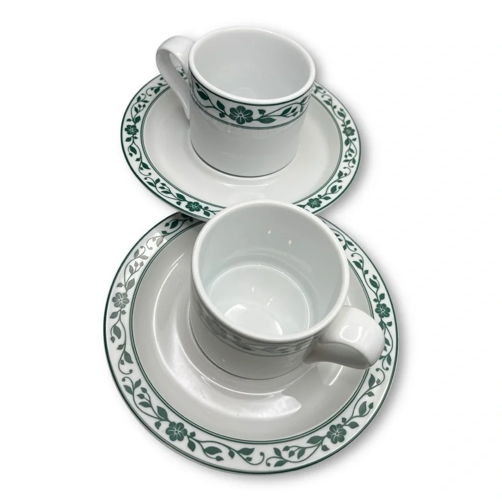 VTG Dansk Springhavn Green/White Flat Cup & Saucer Set of 2